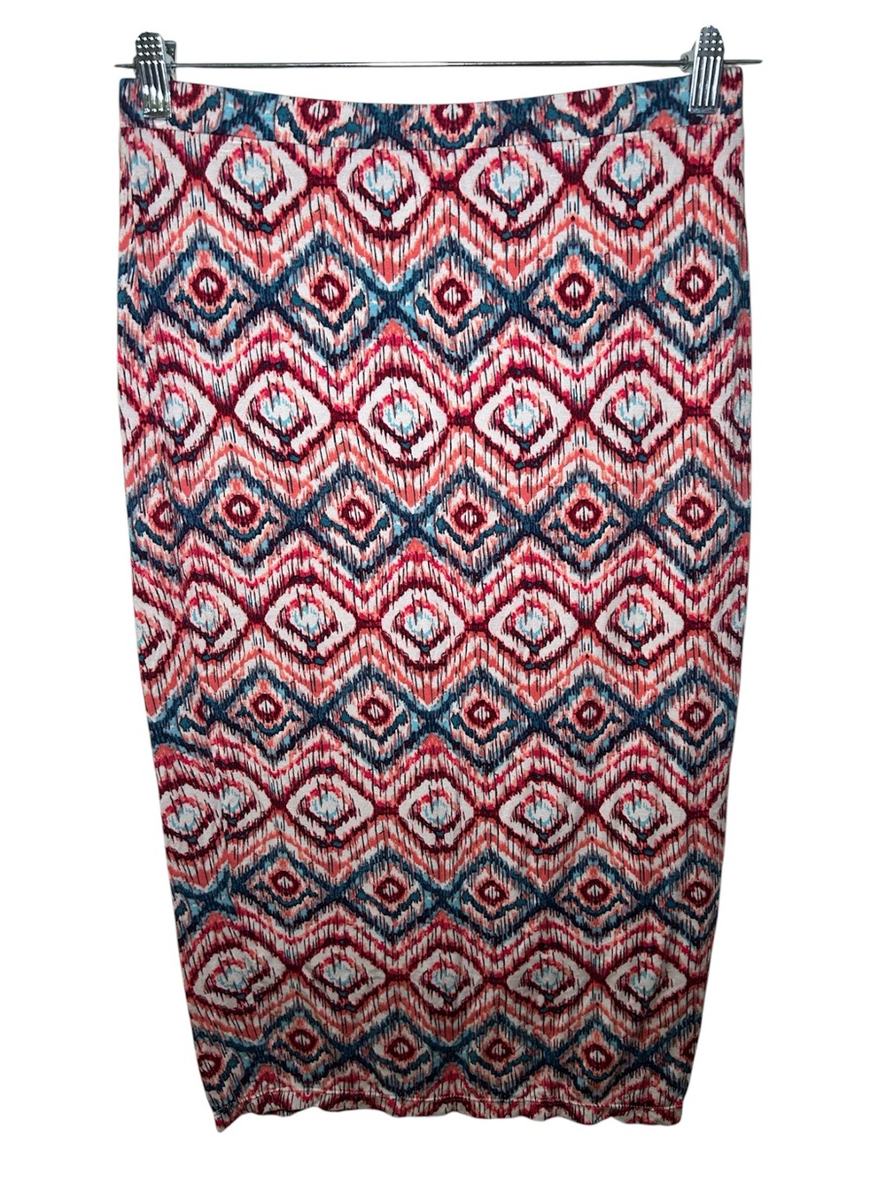 Matty M Patterned Pencil Skirt Pin Blue White Boho Aztec Medium Colorful Fairy